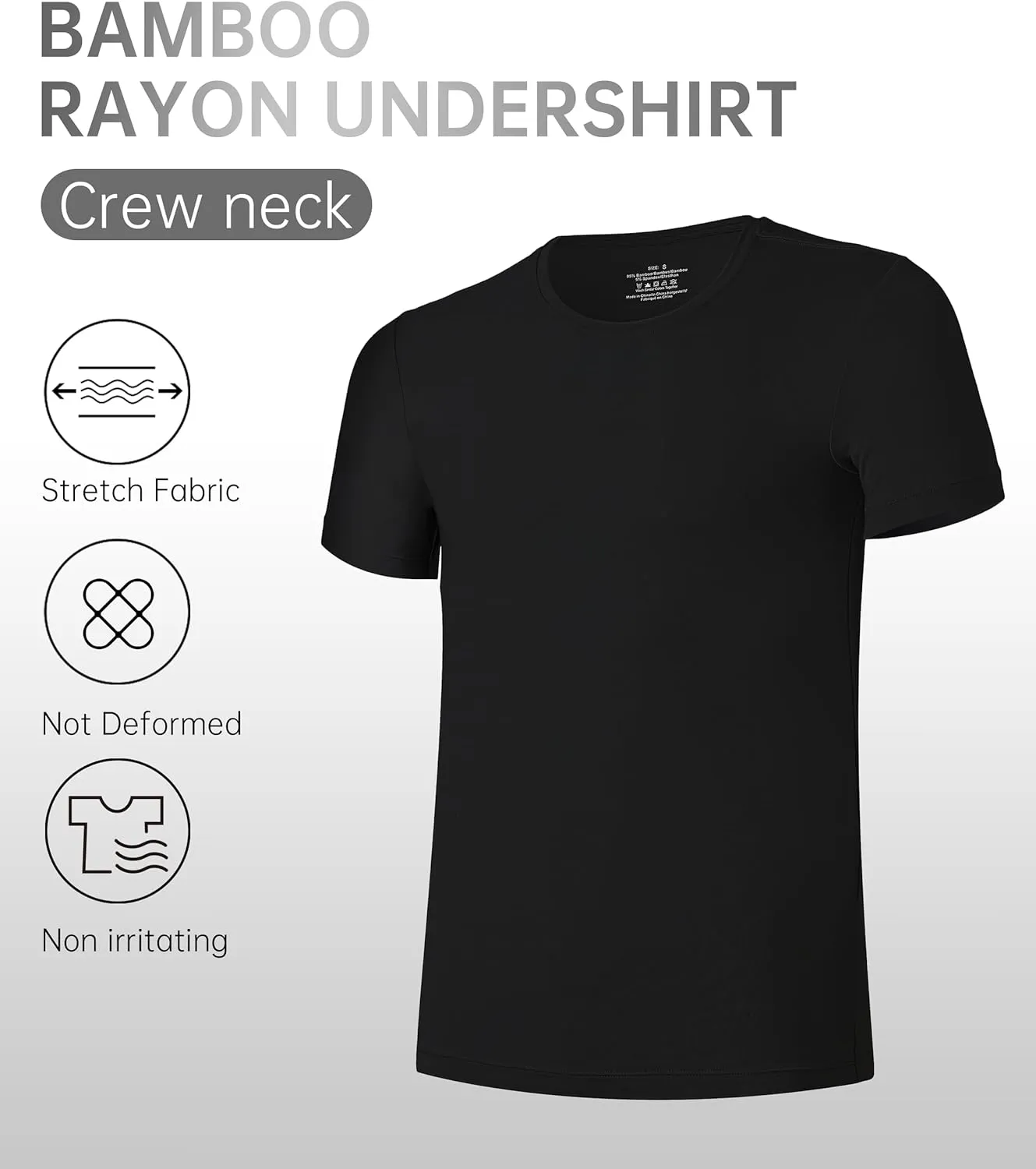 CF Men's Undershirts Bamboo Rayon Moisture Wicking T-Shirts Short Sleeve Crewneck Tees for Men Slim Fit T-Shirts 3 or 5 Pack