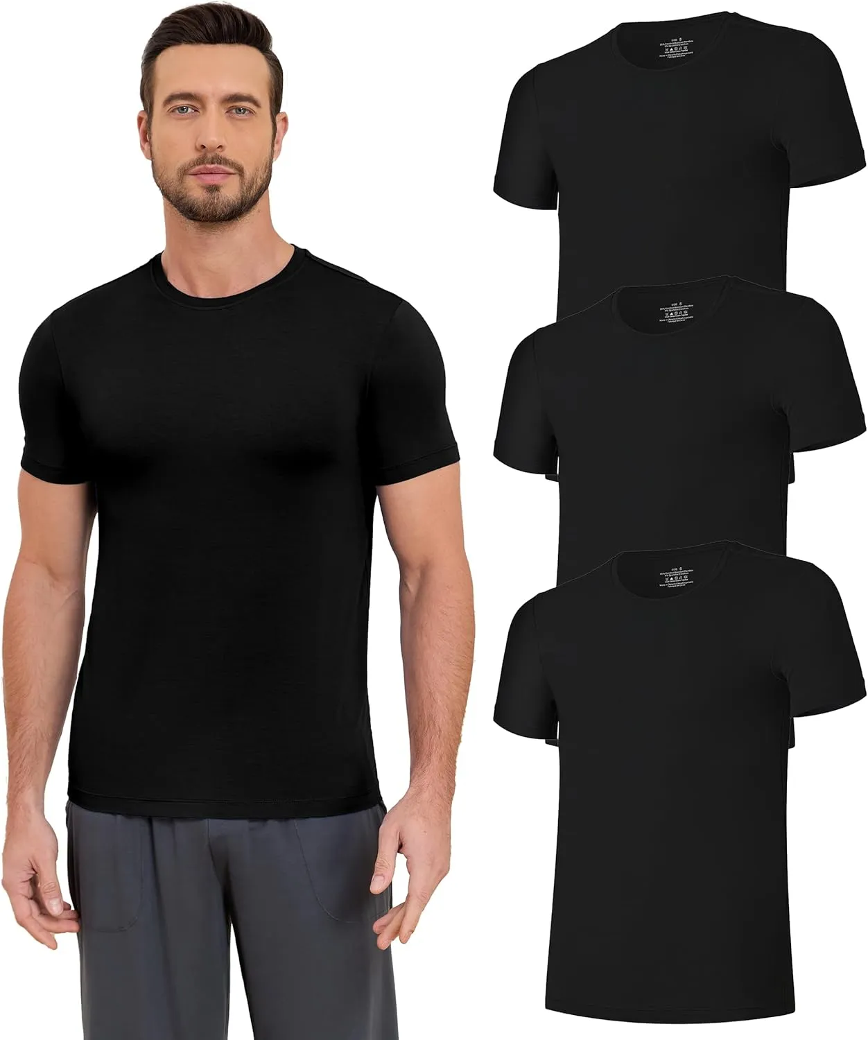 CF Men's Undershirts Bamboo Rayon Moisture Wicking T-Shirts Short Sleeve Crewneck Tees for Men Slim Fit T-Shirts 3 or 5 Pack