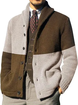 CHARTOU Men's Shawl Collar Open Front Cardigan Color Block Knitwear Sweater Jacket