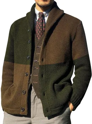 CHARTOU Men's Shawl Collar Open Front Cardigan Color Block Knitwear Sweater Jacket