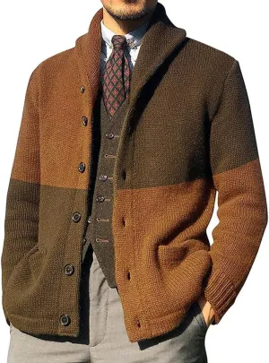 CHARTOU Men's Shawl Collar Open Front Cardigan Color Block Knitwear Sweater Jacket