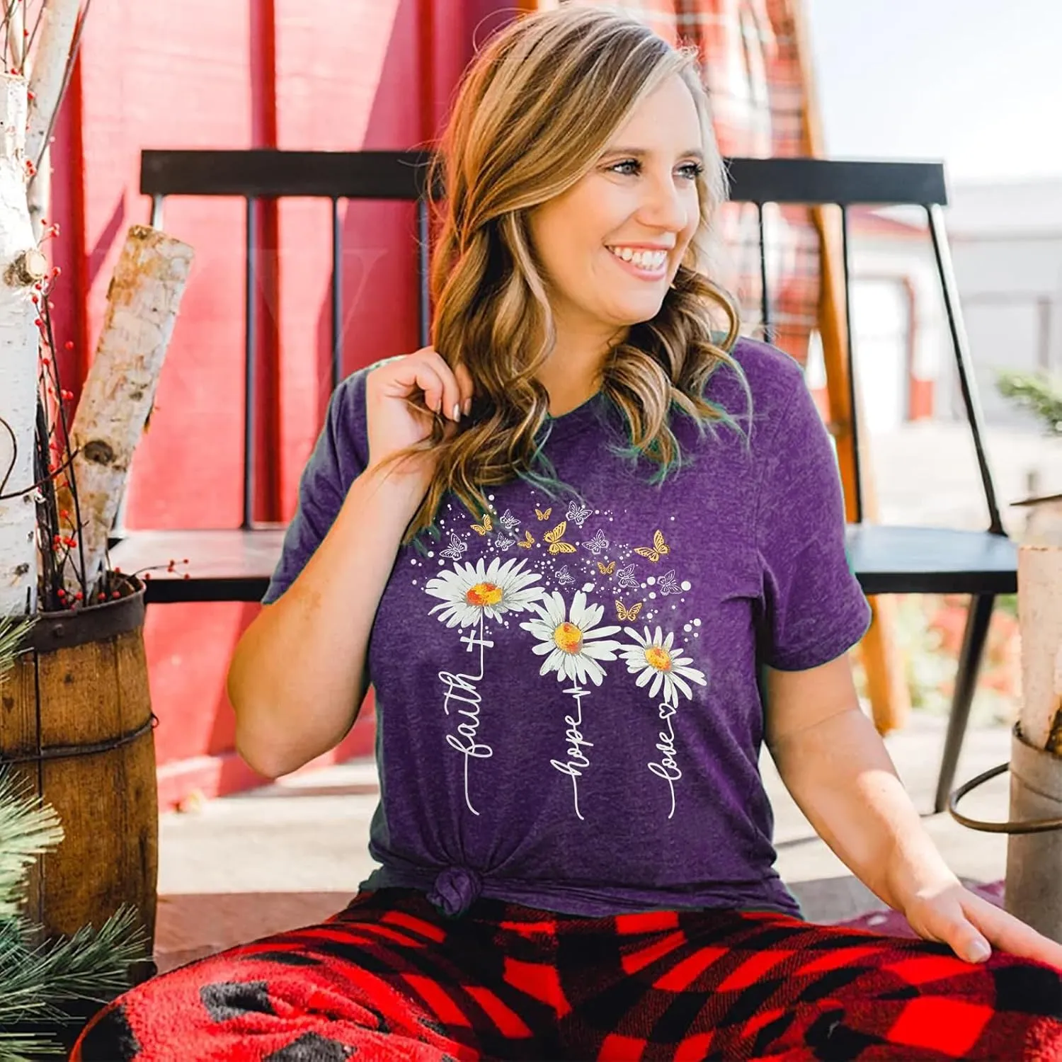 Christian Faith Shirts for Women Butterfly Daisy Graphic Casual T Shirts