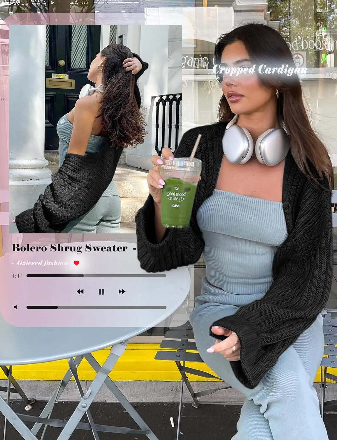Chunky Knit Bolero Shrug Cardigan Sweater for Women Fall Open Front Long Arm Sleeve Cropped Cardigan Y2k Loose Sueter