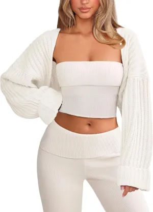 Chunky Knit Bolero Shrug Cardigan Sweater for Women Fall Open Front Long Arm Sleeve Cropped Cardigan Y2k Loose Sueter