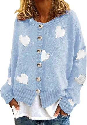 Chunky Knit Sweater Women Heart Graphic Long Sleeve Pullover Tops Crewneck Button Down Plus Size Cardigan Sweaters