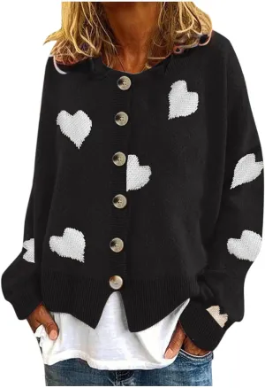 Chunky Knit Sweater Women Heart Graphic Long Sleeve Pullover Tops Crewneck Button Down Plus Size Cardigan Sweaters