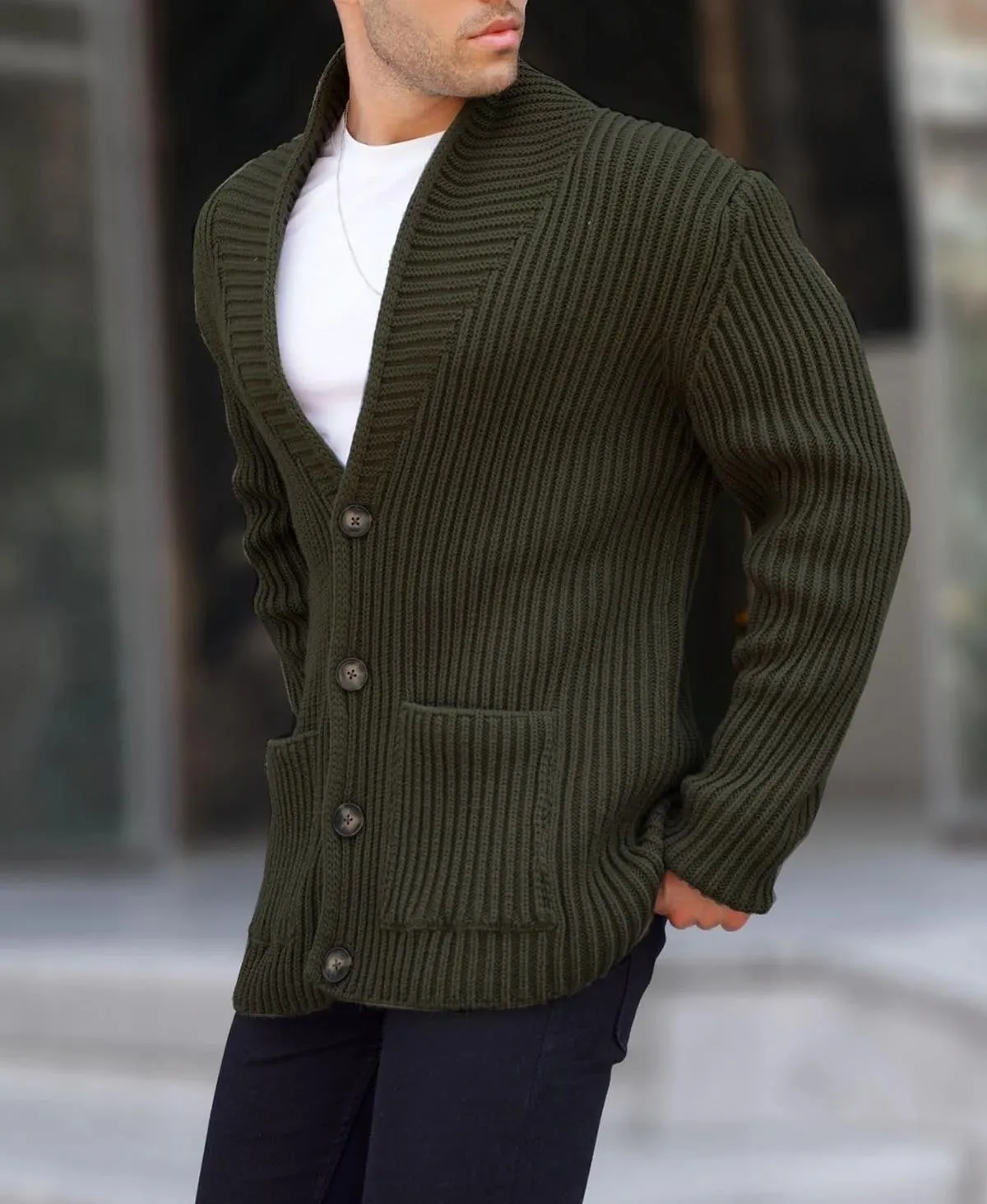 Chunky Knit Sweater,Cable Knit Cardigan Button Down V Neck Ribbed Knitted Cardigans