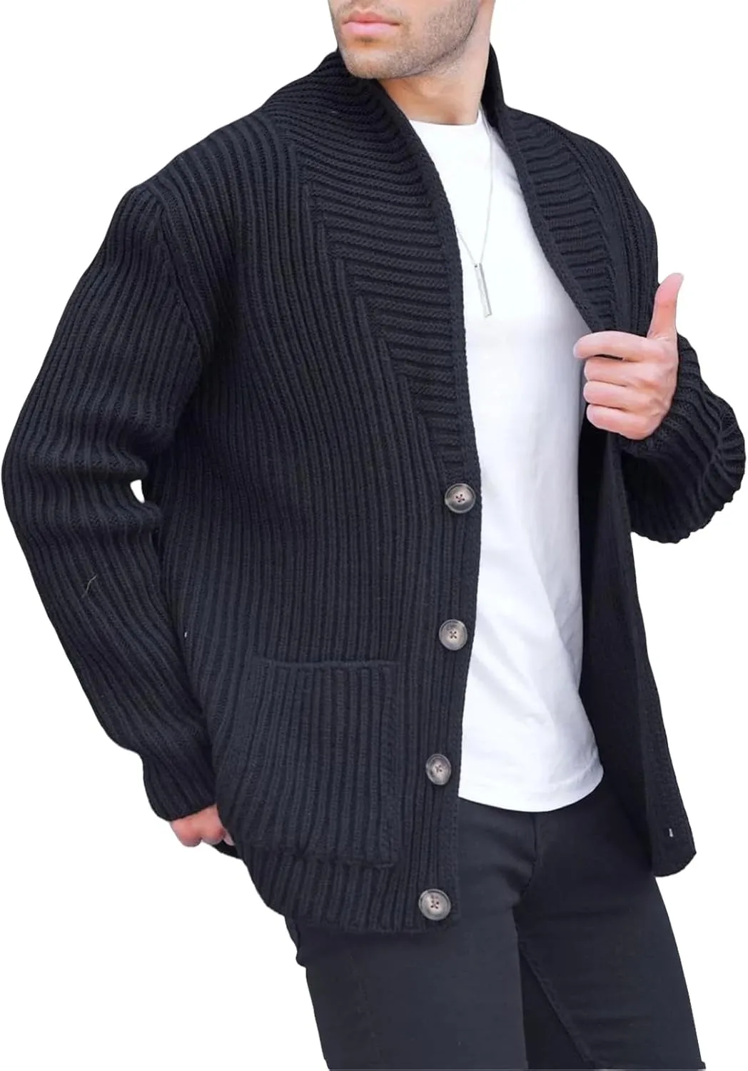 Chunky Knit Sweater,Cable Knit Cardigan Button Down V Neck Ribbed Knitted Cardigans