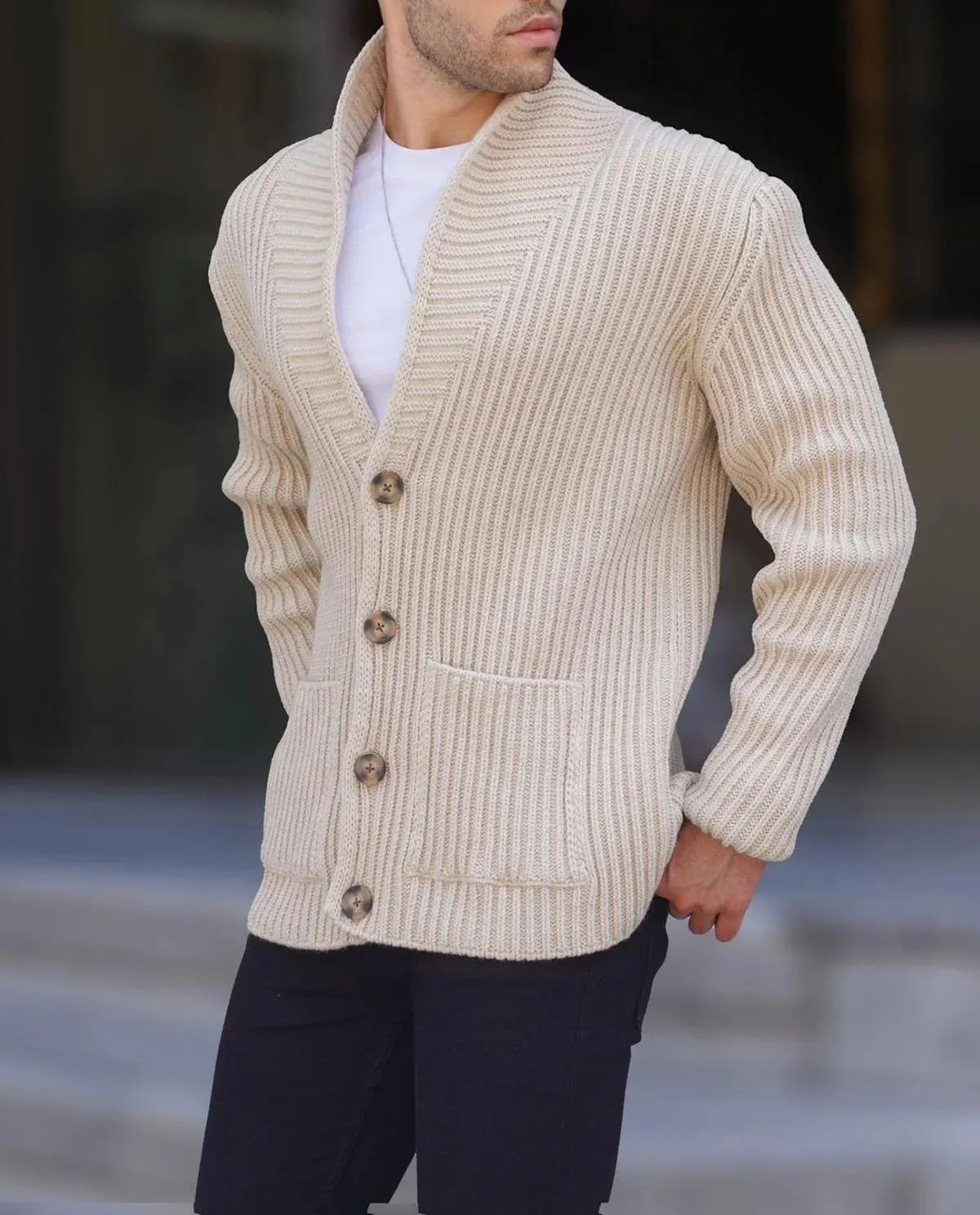 Chunky Knit Sweater,Cable Knit Cardigan Button Down V Neck Ribbed Knitted Cardigans