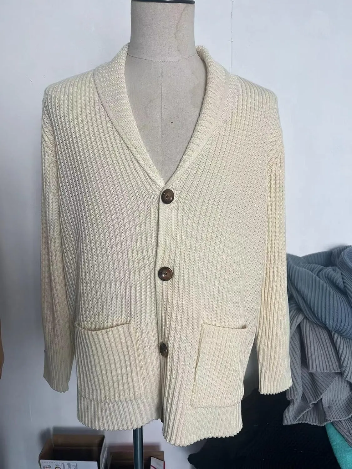 Chunky Knit Sweater,Cable Knit Cardigan Button Down V Neck Ribbed Knitted Cardigans