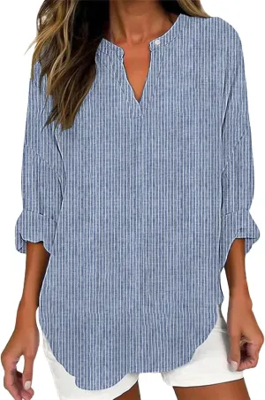 Cotton Linen Henley Tops Women Dressy Long Sleeve Vneck Hide Belly Longline Tshirts Plain Cotton Tunic Tee Shirts