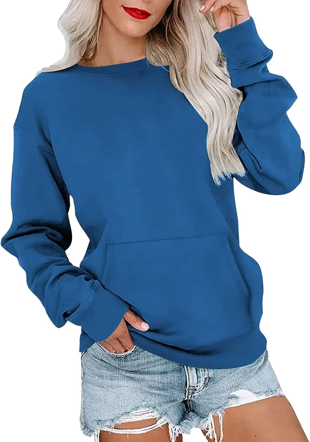 Crewneck Sweatshirts Women Pullover Sweaters Trendy Sweatshirt Long Sleeve Fall Outfits Sweaters with Pockets