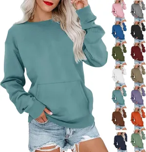 Crewneck Sweatshirts Women Pullover Sweaters Trendy Sweatshirt Long Sleeve Fall Outfits Sweaters with Pockets