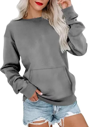 Crewneck Sweatshirts Women Pullover Sweaters Trendy Sweatshirt Long Sleeve Fall Outfits Sweaters with Pockets