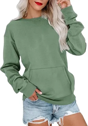 Crewneck Sweatshirts Women Pullover Sweaters Trendy Sweatshirt Long Sleeve Fall Outfits Sweaters with Pockets