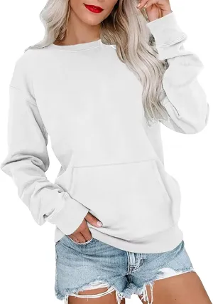 Crewneck Sweatshirts Women Pullover Sweaters Trendy Sweatshirt Long Sleeve Fall Outfits Sweaters with Pockets