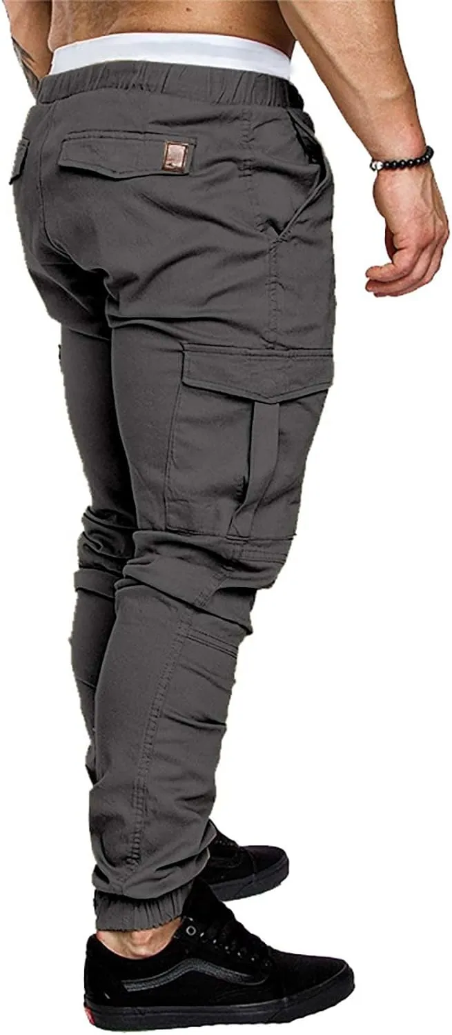 CRNTCEM Mens Slim Fit Jogging Cargo Pants Tapered Leg Casual Work Chino Pants Slim Fit Fitness Gym Bodybuilding Sweatpants