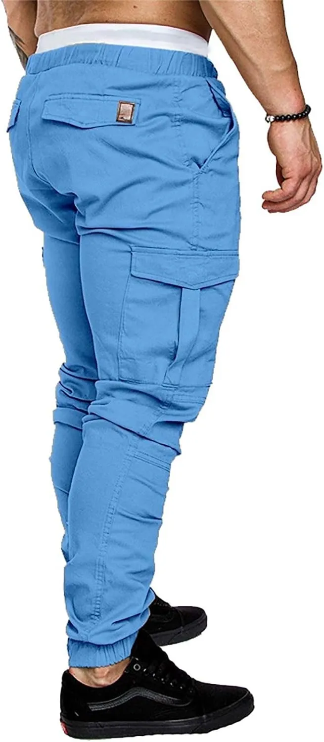 CRNTCEM Mens Slim Fit Jogging Cargo Pants Tapered Leg Casual Work Chino Pants Slim Fit Fitness Gym Bodybuilding Sweatpants