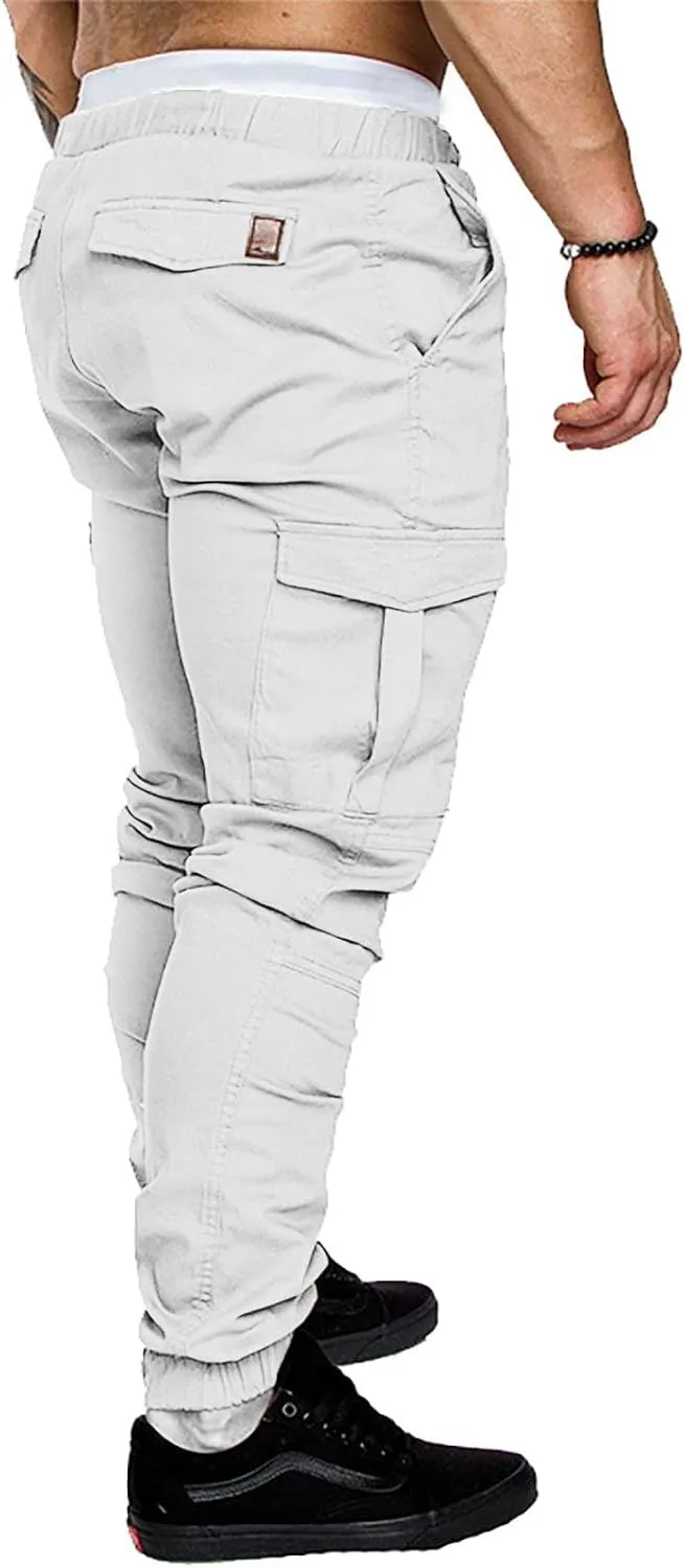 CRNTCEM Mens Slim Fit Jogging Cargo Pants Tapered Leg Casual Work Chino Pants Slim Fit Fitness Gym Bodybuilding Sweatpants