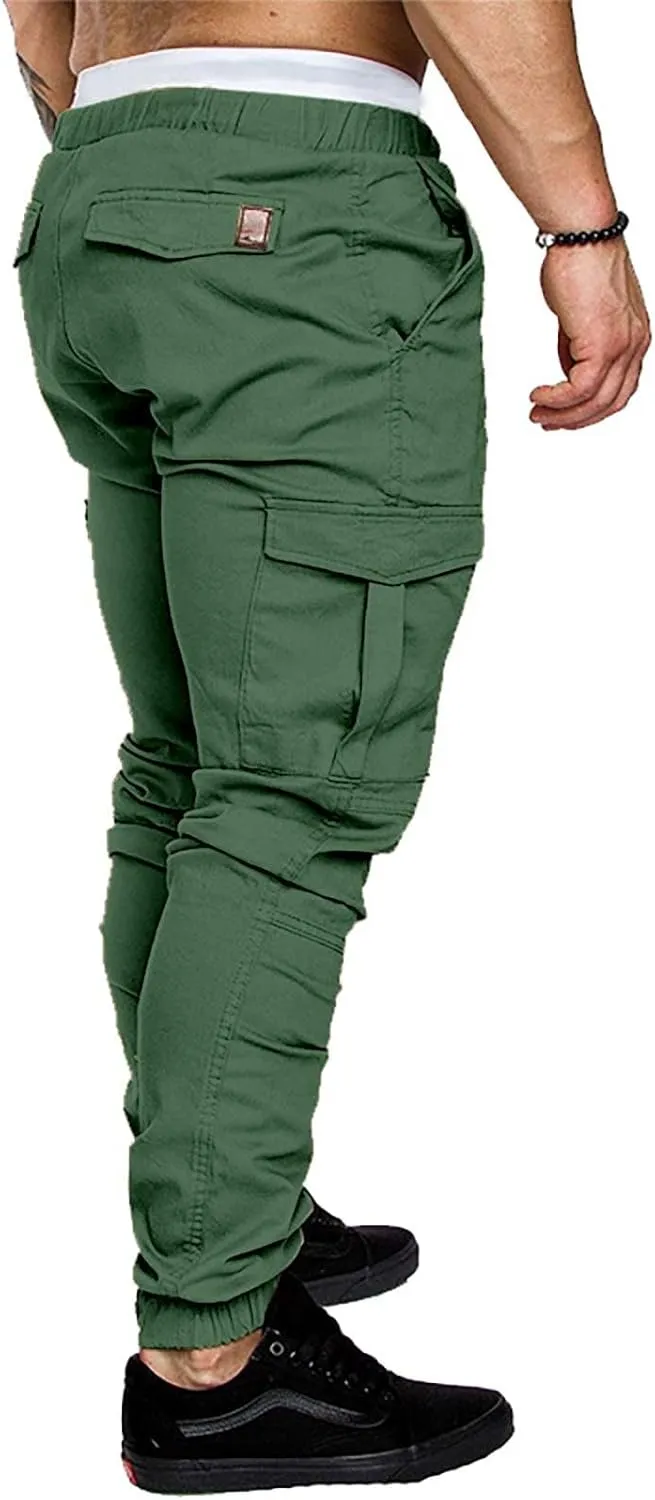 CRNTCEM Mens Slim Fit Jogging Cargo Pants Tapered Leg Casual Work Chino Pants Slim Fit Fitness Gym Bodybuilding Sweatpants