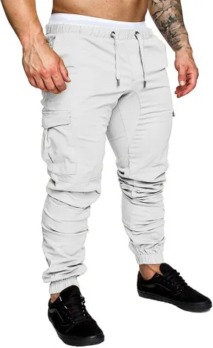 CRNTCEM Mens Slim Fit Jogging Cargo Pants Tapered Leg Casual Work Chino Pants Slim Fit Fitness Gym Bodybuilding Sweatpants