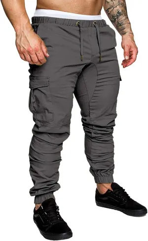 CRNTCEM Mens Slim Fit Jogging Cargo Pants Tapered Leg Casual Work Chino Pants Slim Fit Fitness Gym Bodybuilding Sweatpants
