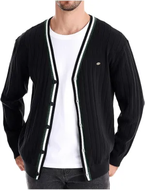 Dgoopd Cardigan Sweaters for Men Striped Knit Sweater Button Down V Neck Cardigan Lightweight Long Sleeve Sweater Casual Tops
