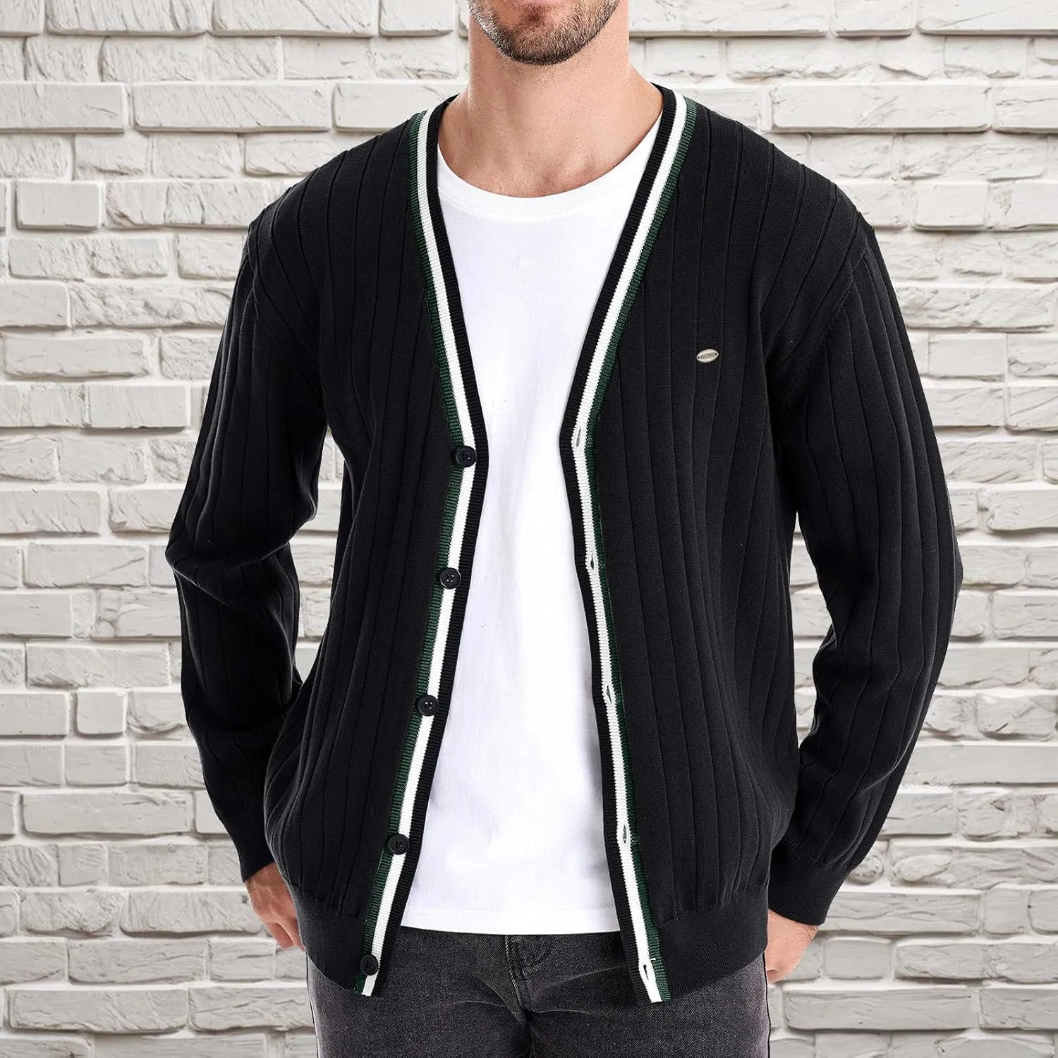 Dgoopd Cardigan Sweaters for Men Striped Knit Sweater Button Down V Neck Cardigan Lightweight Long Sleeve Sweater Casual Tops