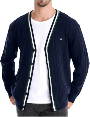 Dgoopd Cardigan Sweaters for Men Striped Knit Sweater Button Down V Neck Cardigan Lightweight Long Sleeve Sweater Casual Tops