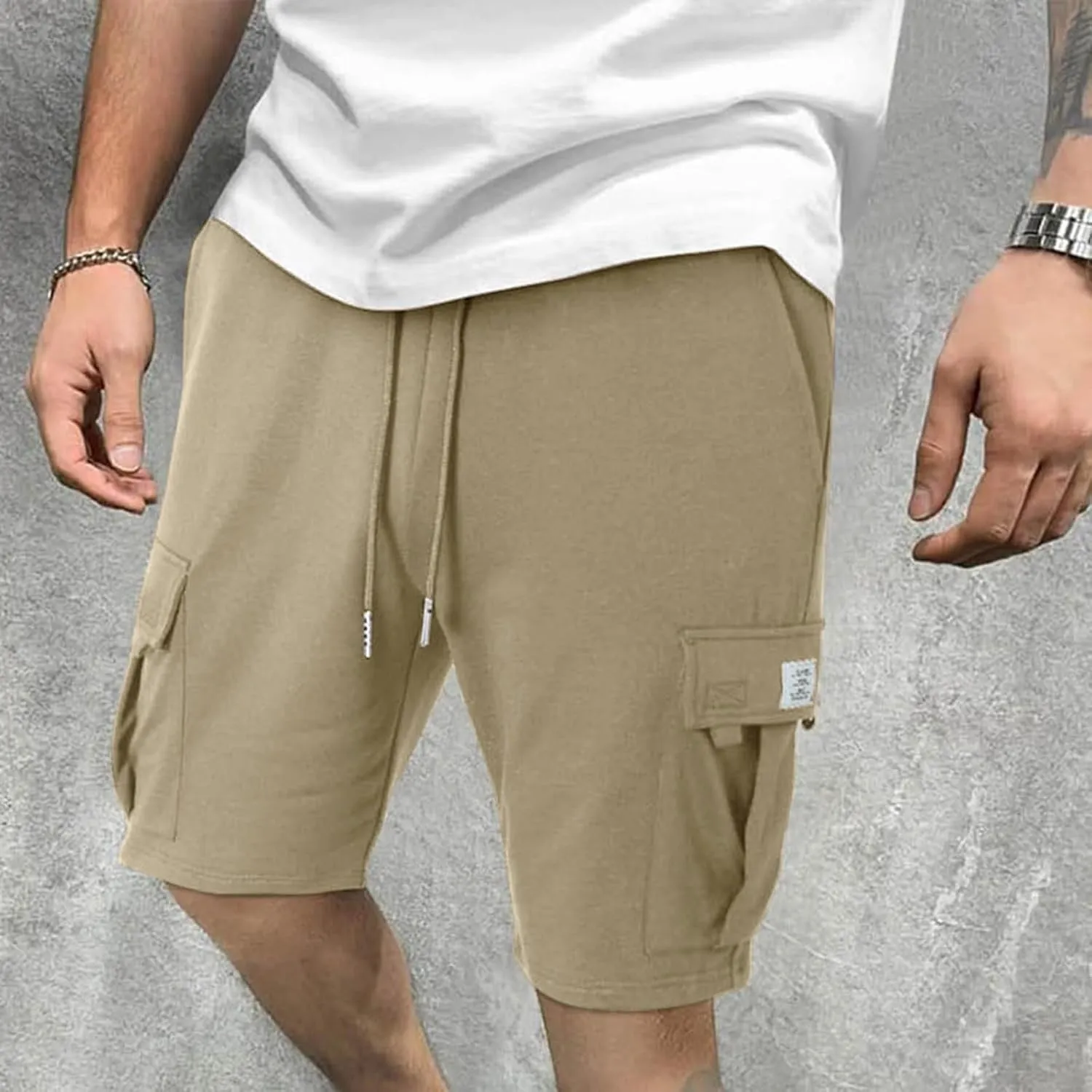 Dgoopd Cargo Shorts for Men Summer Sweat Shorts Drawstring Elastic Waist Shorts Casual Beach Shorts Athletic Gym Shorts 2025