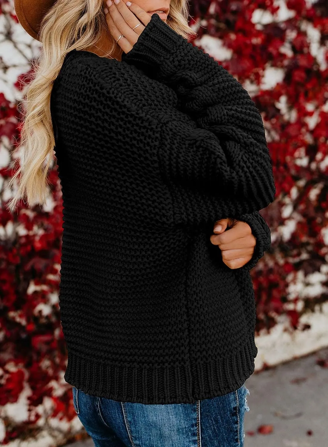 Dokotoo Womens Open Front Long Sleeve Chunky Knit Cardigan Sweaters Loose Outwear Coat