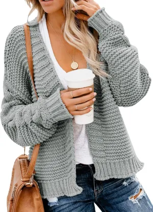 Dokotoo Womens Open Front Long Sleeve Chunky Knit Cardigan Sweaters Loose Outwear Coat