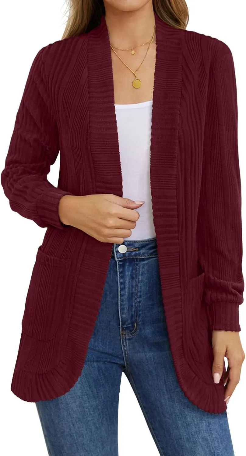 DouBCQ Womens Long Cardigans Lightweight Open Front Long Sleeve Cardigan Sweater with Pockets