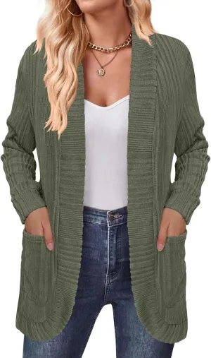 DouBCQ Womens Long Cardigans Lightweight Open Front Long Sleeve Cardigan Sweater with Pockets