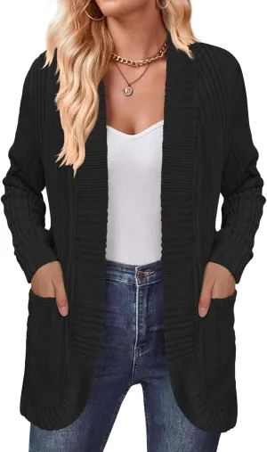 DouBCQ Womens Long Cardigans Lightweight Open Front Long Sleeve Cardigan Sweater with Pockets