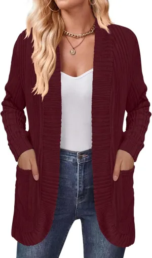 DouBCQ Womens Long Cardigans Lightweight Open Front Long Sleeve Cardigan Sweater with Pockets
