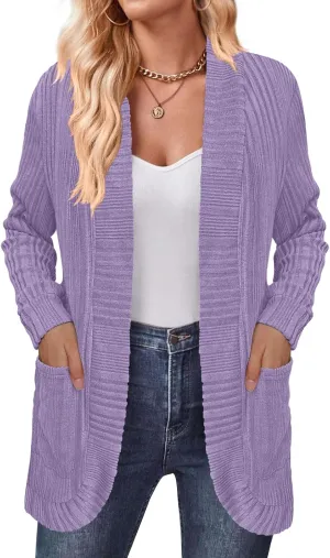 DouBCQ Womens Long Cardigans Lightweight Open Front Long Sleeve Cardigan Sweater with Pockets