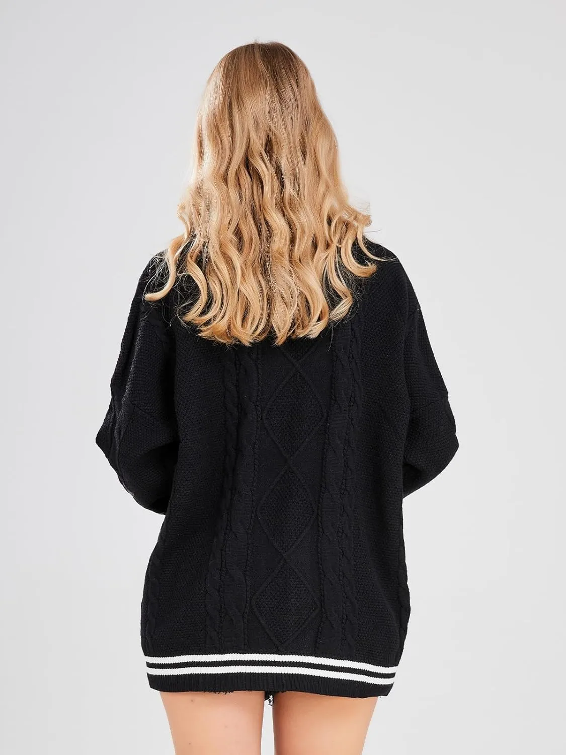 ebossy Women's Open Front Stars Embroideried Cable Knit Cardigans Button Down Sweater Outwear