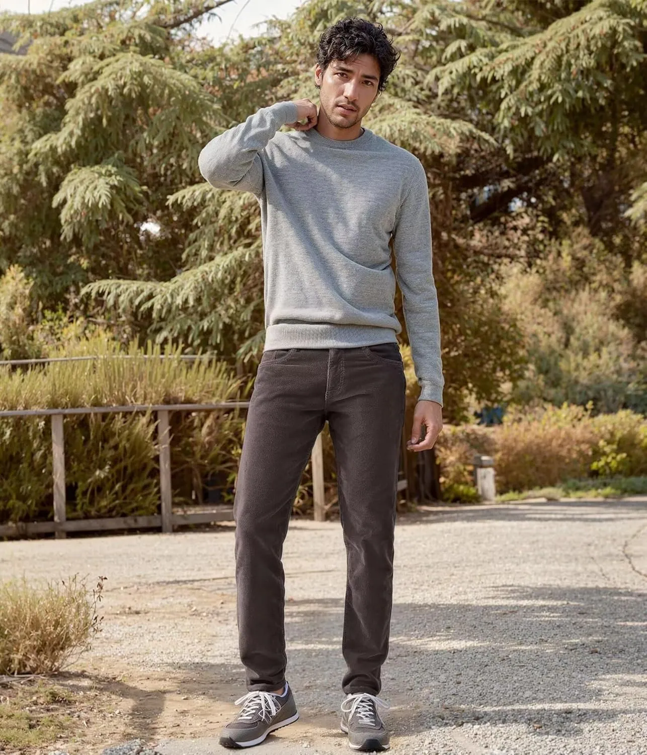 ETHANOL Men's Slim Stretchy Casual Corduroy Pant