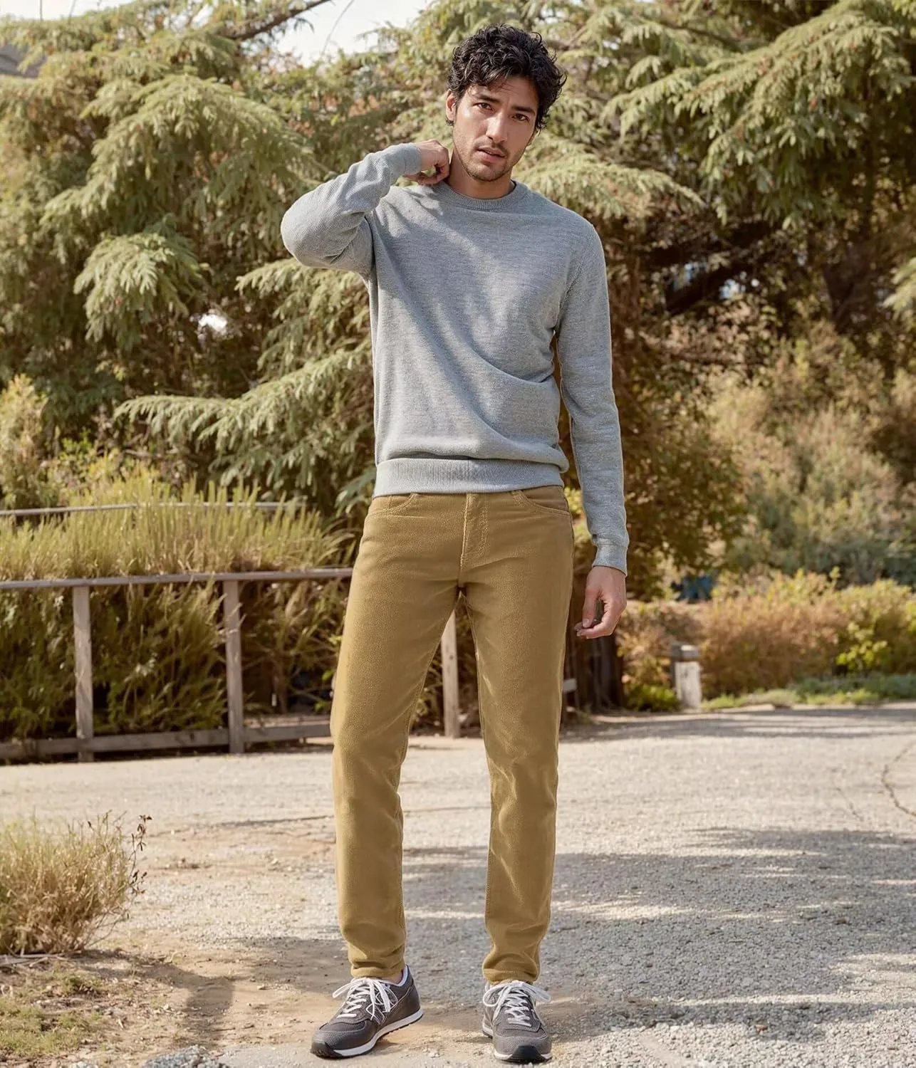 ETHANOL Men's Slim Stretchy Casual Corduroy Pant