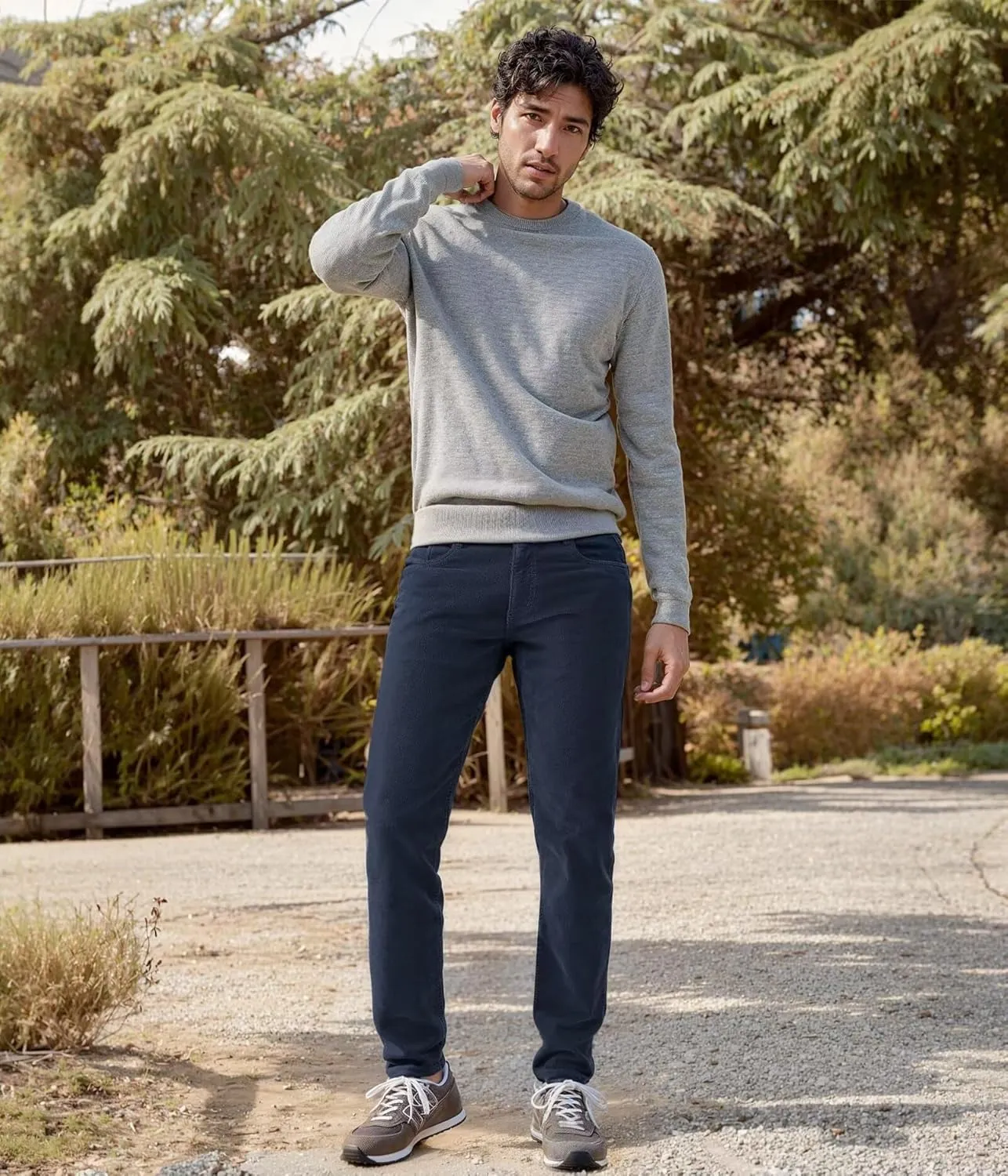ETHANOL Men's Slim Stretchy Casual Corduroy Pant