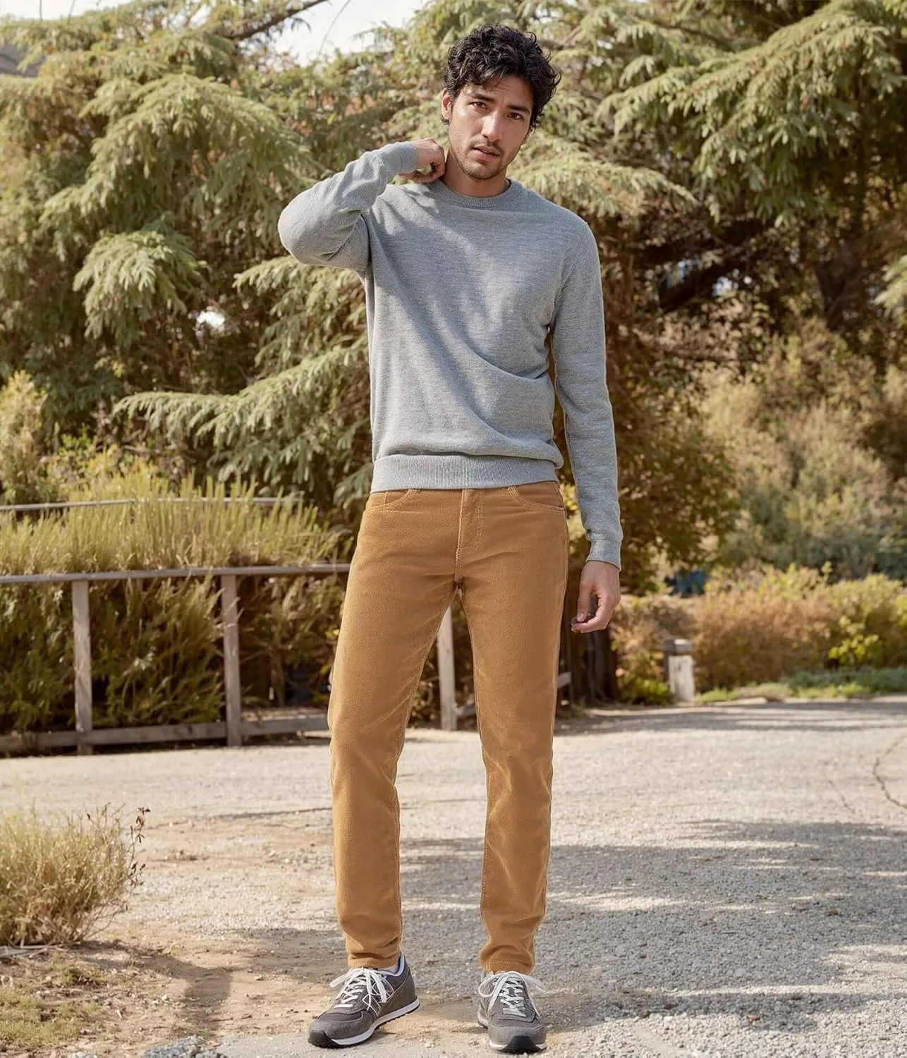 ETHANOL Men's Slim Stretchy Casual Corduroy Pant