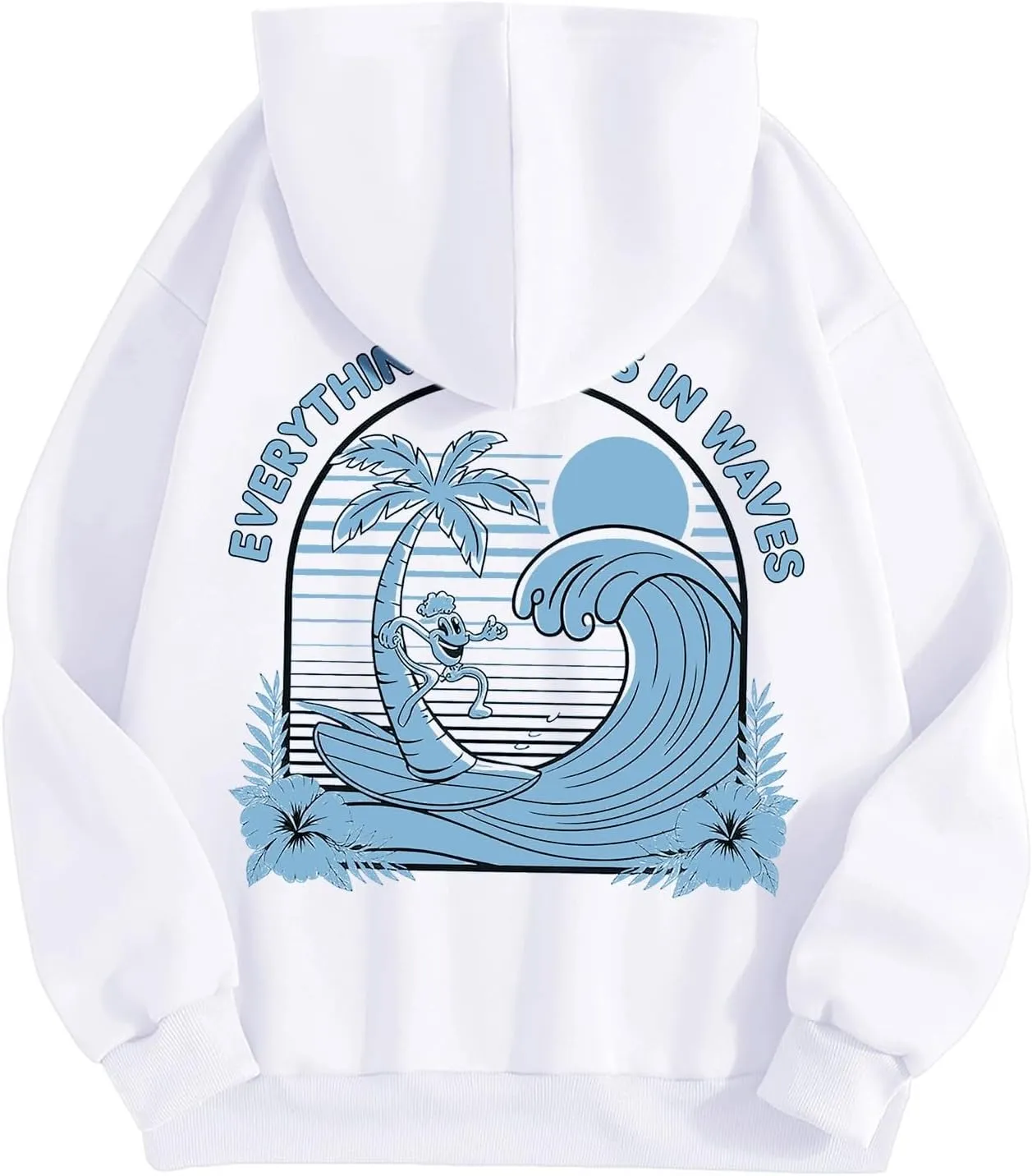 Everything Comes In Waves Sweatshirt For Women Long Sleeve Casual Sweatshirts Drawstring Pockets Comfort Fashion Hoodies