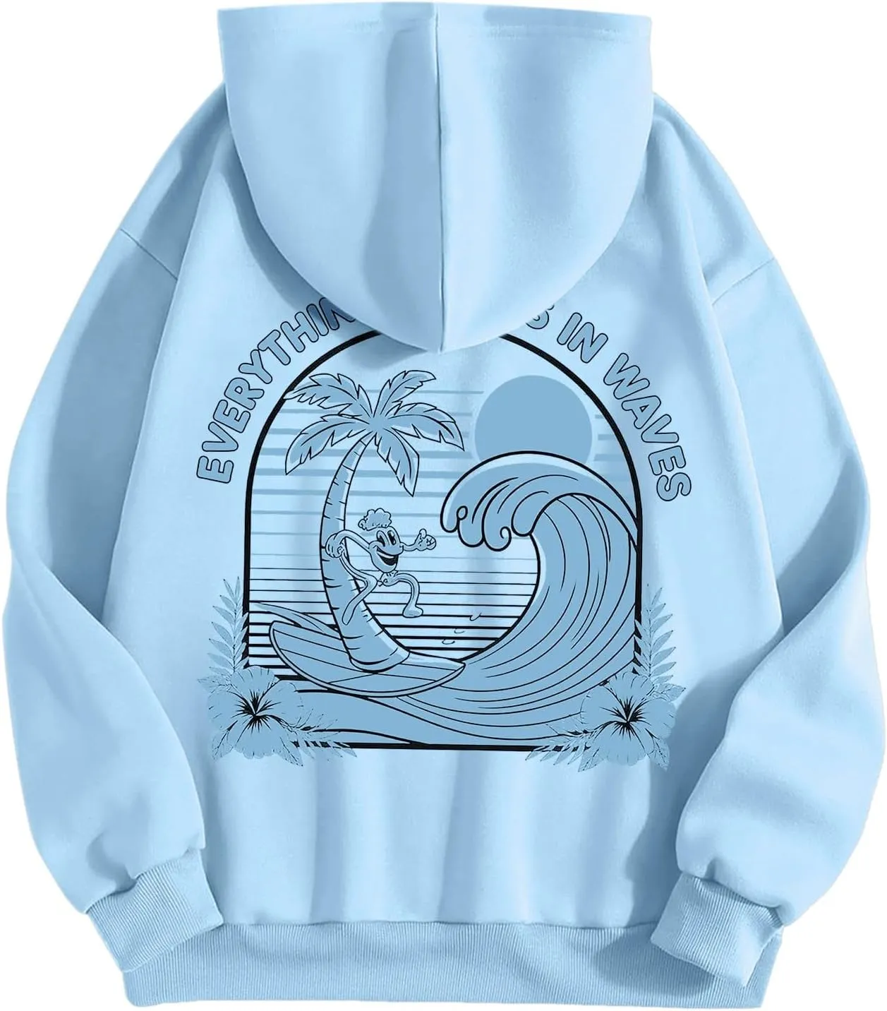 Everything Comes In Waves Sweatshirt For Women Long Sleeve Casual Sweatshirts Drawstring Pockets Comfort Fashion Hoodies
