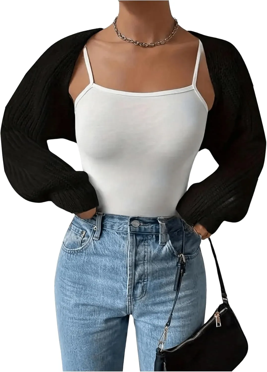 Floerns Women's Dolman Long Sleeve Cable Knit Cardigans Open Front Crop Shrug Sweaters