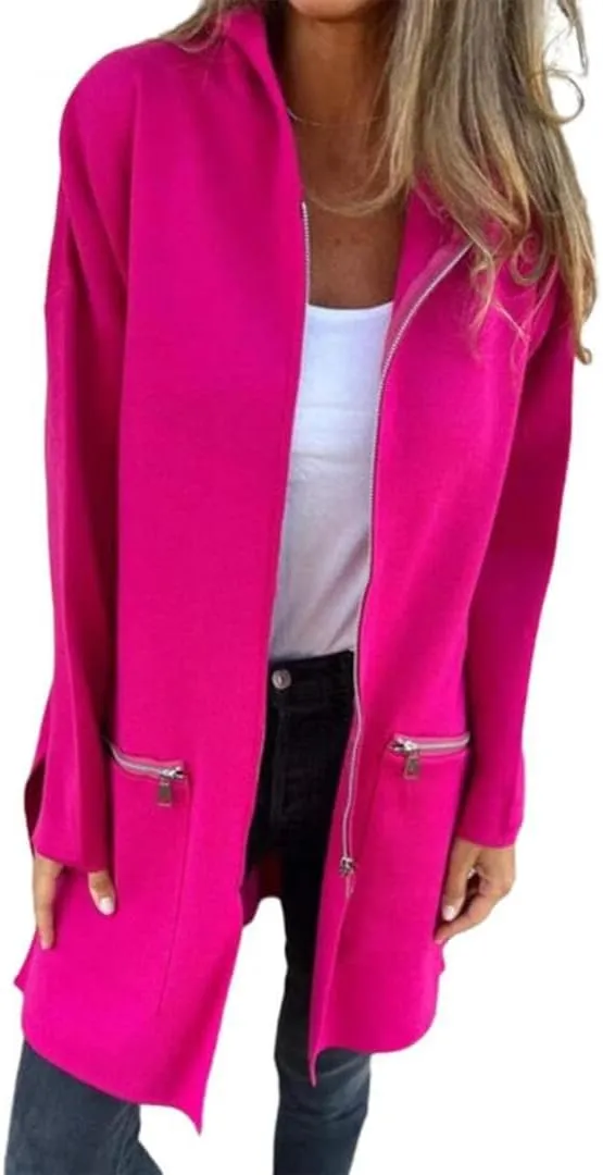 FMCHICO Women Wool Blend Full Ziper Jacket Hooded Casual Trench Coat