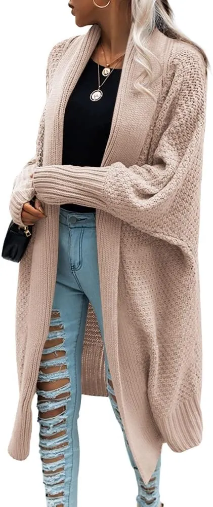 GeGekoko Womens Open Front Cardigan Sweaters Oversized Batwing Chunky Knit Outwear