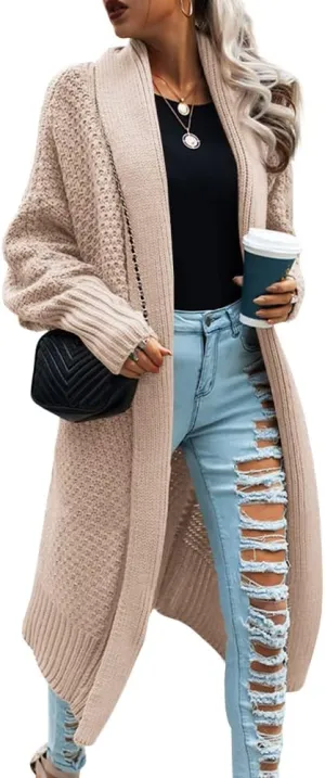 GeGekoko Womens Open Front Cardigan Sweaters Oversized Batwing Chunky Knit Outwear