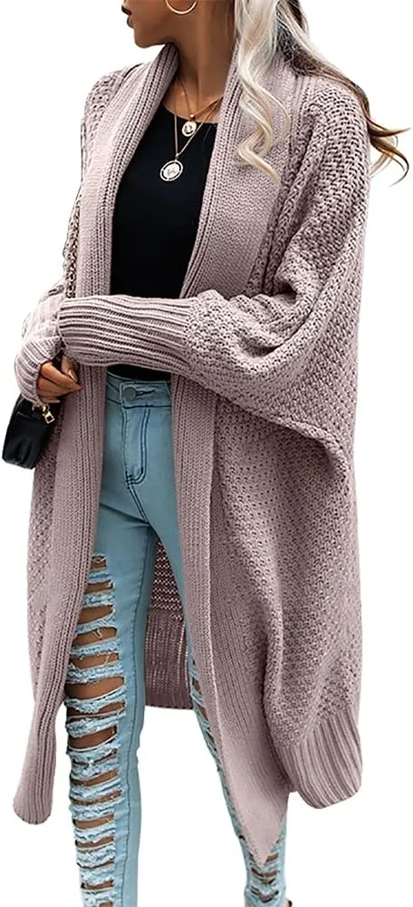 GeGekoko Womens Open Front Cardigan Sweaters Oversized Batwing Chunky Knit Outwear