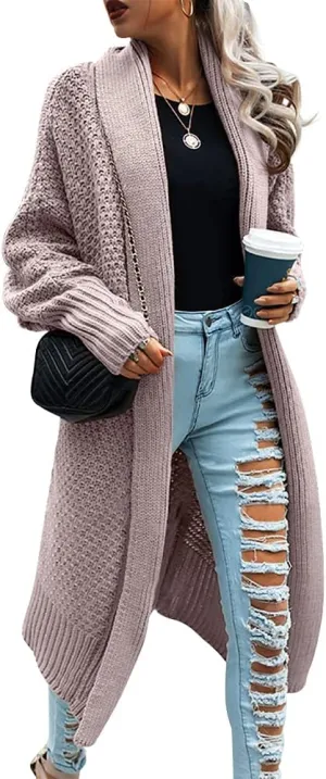 GeGekoko Womens Open Front Cardigan Sweaters Oversized Batwing Chunky Knit Outwear